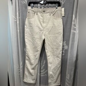 Abercrombie tan faux leather and denim jeans